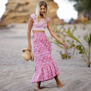 Pink City Prints strawberry maxi wrap skirt